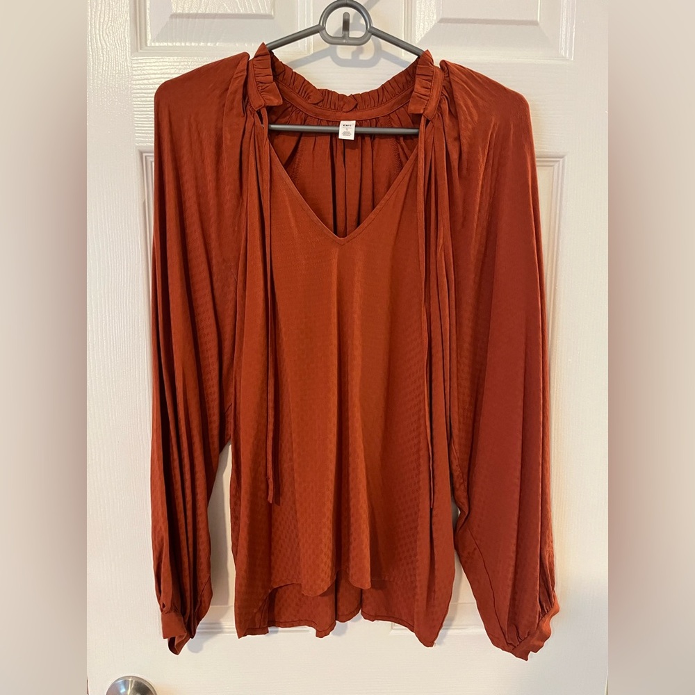 BP Burnt Orange Textured Blouse with Ties Womens Size Small Nordstrom